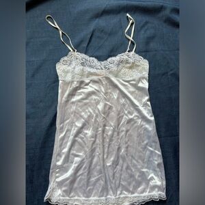 Elegant White Lace Trim Satin Chemise